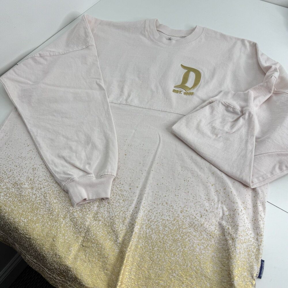Disney Spirit Jersey Gold Glitter Pink Shirt Womens Sz L Foil Disneyland Puff - Picture 6 of 11